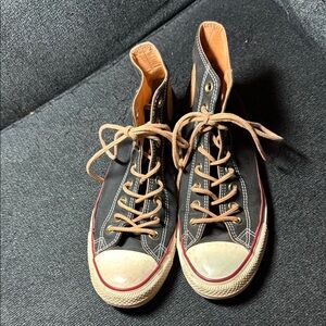 Converse Black Shoes with Tan Laces and Interior. Womens size 9.5 men’s size 7.5